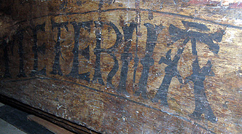 Inscription on a roof beam formerly at the west end of the north aisle September 2011